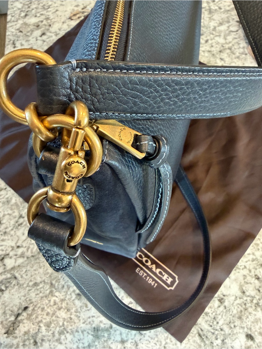 Coach Shay Shoulder Bag (Style 4609) Midnight Navy Pebbled and Suede Leather - Picture 6 of 10
